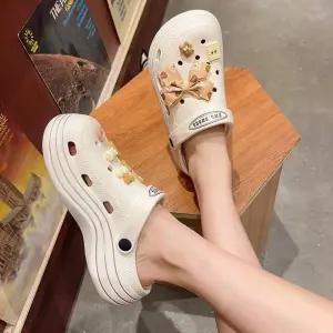 (장식 증정) 4.5cm 키높이 곰돌이 펀칭 물놀이 슬리퍼 푹신한샌들 발편한