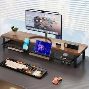 서랍형 모니터 받침대 선반 듀얼 와이드 넓은 서랍 철제 원목 받침 다이 1000 2단