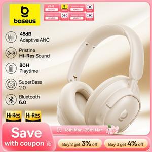 베이스어스 EH10 NC 무선 헤드폰 블루투스 6.0 노이즈 캔슬링 45dB 오버이어 헤드셋 공간 음향 이어폰 80시