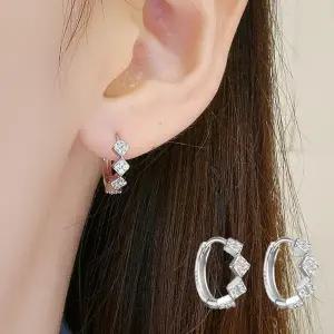 링귀걸이 실버 925 SILVER 은 골드 금 지르콘 포사각큐빅 원형 링 원터치