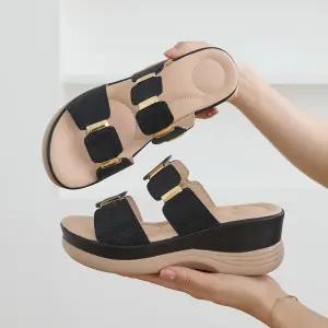 칼릭 통굽 웨지힐 뮬 슬리퍼 6.5cm