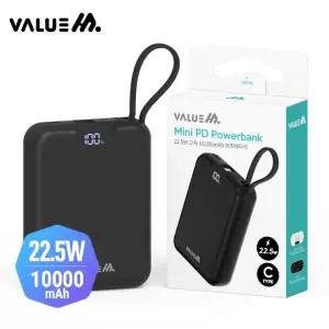 밸류엠 PD 22.5W 고속충전 케이블 일체형 미니 보조배터리 10000mAh C타입 블랙색상