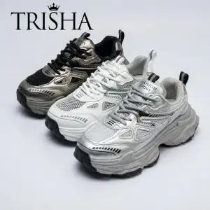 [트리샤]클래식 메탈릭컬러 매쉬 패션 어글리 스니커즈 BK C-1
