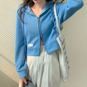 투웨이 후드티 집업 크롭 모자 봄여름가을 코디