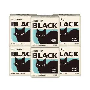 시크릿데이 블랙 부드러운 생리대 롱라이너 20개입 6팩