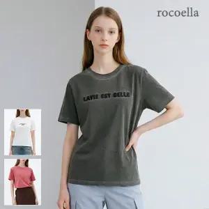 로코엘라 네오 코튼 100 피그먼트 레터링 자수 여성 티셔츠