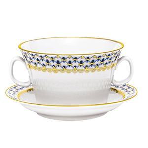 로모노소프 도자기 부용 수프 컵 및 접시 코발트 네트 5.7온스/170ml