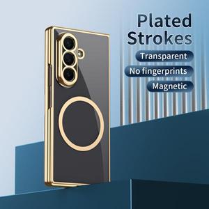 삼성 갤럭시 Z 폴드 7 6 5 4 3 5G용 비즈니스 전기도금 PC 투명 자석 휴대폰 케이스 강화 유리 필름 커버