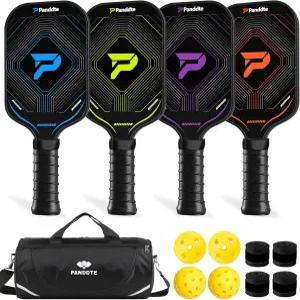 피클볼 패들 4종 세트 공 4개 오버그립 및 캐리백 포함 판데 탄소 섬유 페이스 라켓 가족 초급 중급