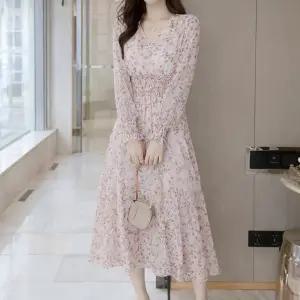 봄 여름 가을 꽃무늬 롱원피스 스모크 밴딩 쉬폰원피스 슬림핏 롱스커트 드레스