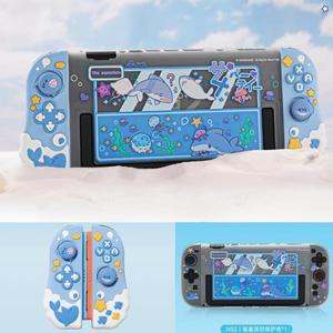 닌텐도 스위치 2/NS 2 조이콘 컨트롤러용 마린 샤크 하드 백 케이스 쉘 프로텍터 그립 버튼 실리콘 풀