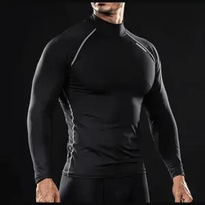 남성 헬스 운동복 반목 스판 티셔츠 블랙 신축성좋은 흡습속건 스포츠내복 베이스레이어 골프이너웨어