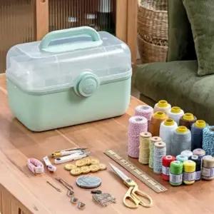 (선택 투명3단멀티함 핑크)다용도 투명 3단멀티함 약통 바느질함 소품정리함 보관함 다용도박스 상자