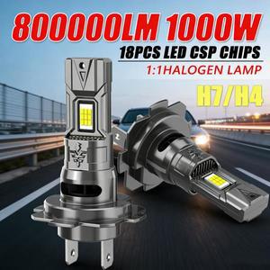 H7 H4 LED 캔버스 라이트 1:1 미니 사이즈 자동차 헤드라이트 팬 포함 800000LM 초고휘도 무선 터보 안개등