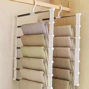 바지 접이식 논슬립 정리대 바지 옷걸이 옷장 7단 스테인리스 이동식 공간 다층 수직 수납 행거 절약