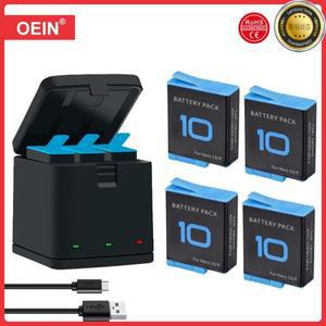 고프로 히어로 10 + LED 3 슬롯 충전기 9 스포츠 카메라용 C타입 포트 포함 1800mAh 배터리