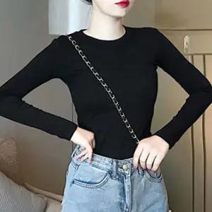 여자 라운드넥 쫄티 검정색 흰색 데일리 무지 티셔츠