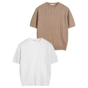 [해리슨옴므][해리슨] 1+1 케이블 라운드 반팔 니트 WBTM510 WSPF1497