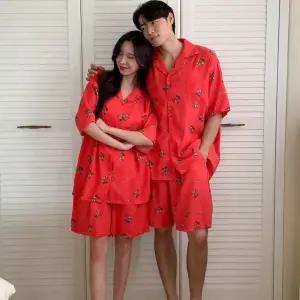 디즈니 뮤즈 미키 반팔 커플 잠옷 세트 미키마우스 미니 카라 학생 청소년 빅사이즈 파자마