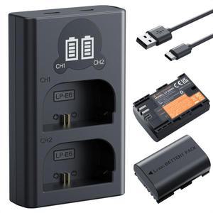 K&F CONCEPT 2팩 LP-E6NH 배터리 및 충전기 세트 (캐논 EOS R7 R6 Mark IIIIIIV 6D II 70D 2600mAh