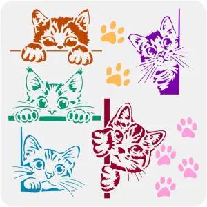 핑거 인스파이어 엿보는 고양이 그림 스텐실 11.8x11.8인치 테두리 템플릿 속이 빈 귀여운 큰 발 프린트