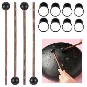 4개의 드럼 망치 스틸 텅 8인치 실로폰 글로켄스필 막대기 나무 고무 타악기 8개와 핑거 슬리브 실리콘 노킹 픽 목판