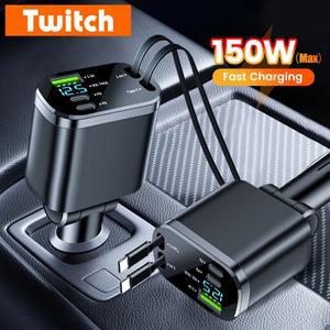 150W USB 타입 C 차량용 충전기 고속 리트랙터블 듀얼 케이블 아이폰 호환  호환 삼성 호환용 어댑터