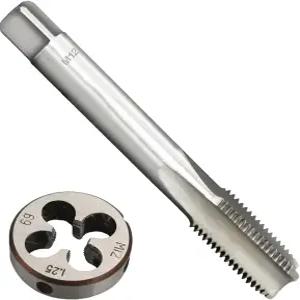 M12 x 1.25 미터법 나사산 탭 앤 다이 세트 1.25mm 고속 강철 기계 오른손 라운드