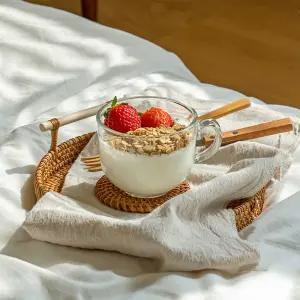 내열 유리 손잡이 요거트 투명 볼 컵 시리얼 요플레 그릇