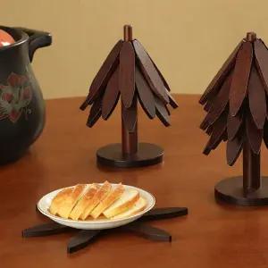 원목 냄비받침 나무 접이식 우드 집들이선물 대 인덕션 단열 3단세트 트리모양