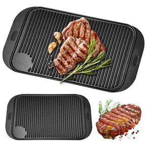 16.5X9.5 인치 주철 그릴 양면 사용 가능 그리들 팬 직사각형 플레이트 스토브 오븐용 캠핑용 로스팅용