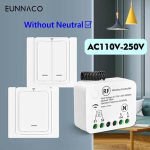 무선 스마트 라이트 스위치 중성선 없이 사용 가능 RF433Mhz AC220V 110V 단일 라이브 와이어 수신기 라이
