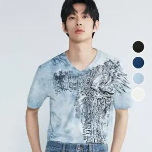 백화점 버커루 남성 30수 스컬 V넥 반팔 티셔츠 B232TS392P