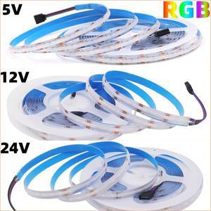 4Pin 10mm PCB RGB COB LED 스트립 빛 5V 12V 24V DC RA90 576 840 높은 밝은  유연한 선형 테이프 바 조
