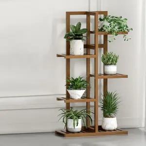 플랜디온 가드닝 5단 대나무 화분 진열대(월넛) 원목 화분정리대 베란다정리 식물선반 인테리어