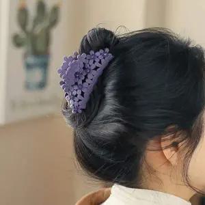 퍼플 플라워 반묶음 무광집게핀 반머리 헤어핀