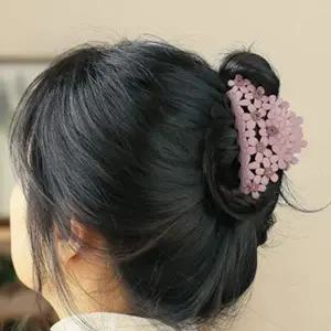 핑크 플라워 반묶음 무광집게핀 반머리 헤어핀