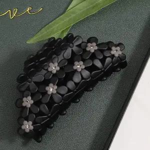 다크 플라워 반묶음 무광집게핀 반머리 헤어핀