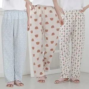 포포면 9부 잠옷 파자마 여성 린넨 여름 체크 곰돌이 (HSJ-WFHW6BQ)