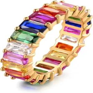 여성용 이터니티 링 웨딩 밴드 골드 도금 에메랄드 컷 멀티 컬러 크리에이티드-젬스톤