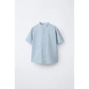 국내배송 ZARA 자라 주니어 키즈 코튼 및 린넨 차이나 칼라 셔츠 하늘색 1630603403 1917930