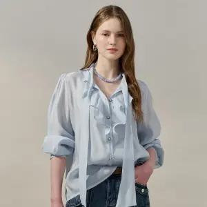 [MAXZA] 프릴 타이 시어 블라우스