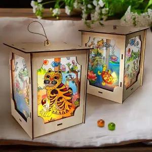 전통 BGG899Y4 민화 우드 LED 장식 조명 무드등 만들기(약11 x 10.5 x 15.4cm)