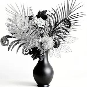 17인치 메탈릭 텍스처 블랙 실버 인조 꽃 13-스템 모던 고딕 장식 산업용 실크 부케 홈 데코 럭셔리 웨딩