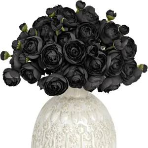 렛졸트 라눈큘러스 인조 꽃 18개 블랙 실크 웨딩 부케 약혼 센터피스 배열 신부 샤워 장식 홈 데코