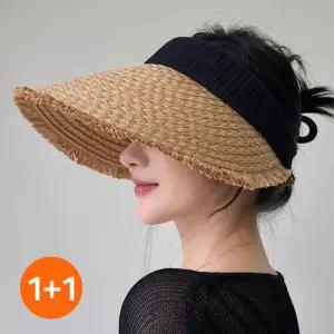 1+1 바캉스 썬캡 여름 밀짚 uv 자외선차단 챙모자