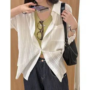 [공구우먼] [제작] [살안타템] 바람솔솔 스트라이프 루즈핏 셔츠 87458 빅사이즈 여성의류