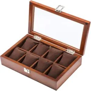 58GXCAAMOT 8 슬롯 나무 시계 상자 커피 보관 케이스 유리 디스플레이 선물 색상 블랙 브라운