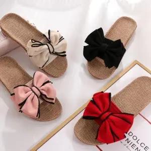 준캡 거실실내화 왕골슬리퍼 쉬폰리본