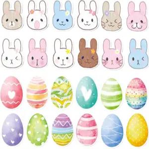 24팩 부활절 토끼 및 달걀 스티커 메모 24가지 색상 접착 패드 세트 귀여운 디자인으로 사무실 교실 봄